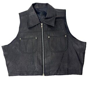 80’s Vintage Black Faux Leather Lined Vest Neutral Zone